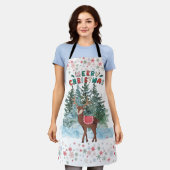 Red And Green Merry Christmas Reindeer エプロン (着用した状態)