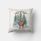 Red And Green Merry Christmas Reindeer クッション (裏面)