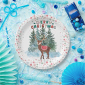 Red And Green Merry Christmas Reindeer ペーパープレート (パーティー)