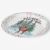 Red And Green Merry Christmas Reindeer ペーパープレート (アングル)