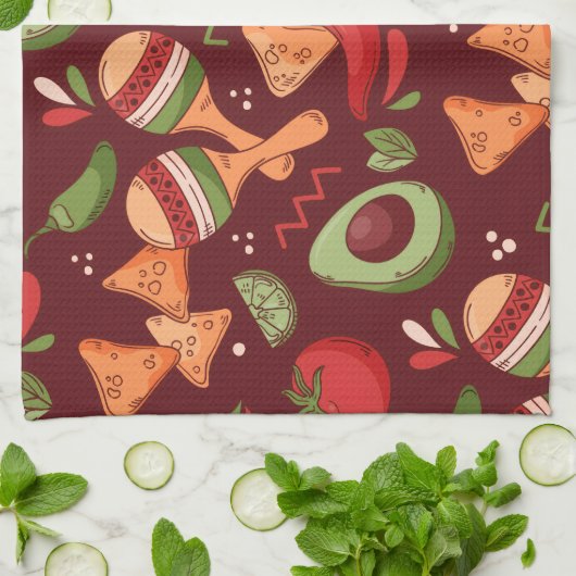 Red And Green Mexican Food キッチンタオル (折り畳み)