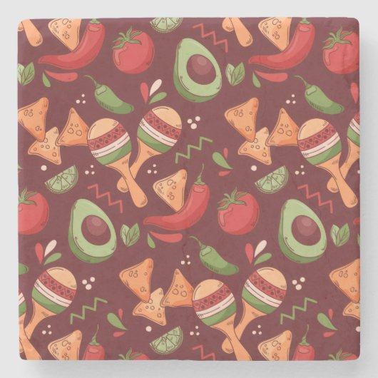 Red And Green Mexican Food ストーンコースター (正面)