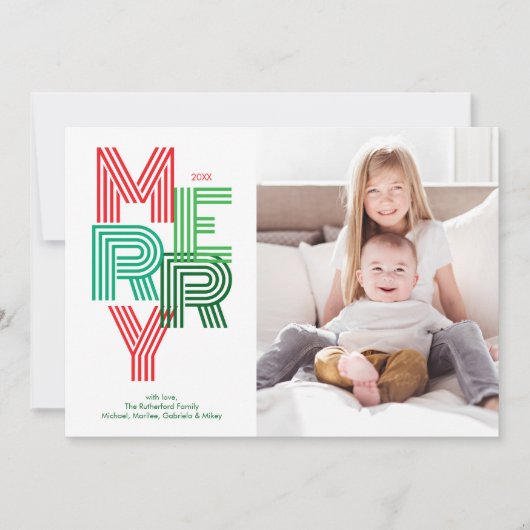Red and Green Modern MERRY Christmas Holiday Card シーズンカード (正面)