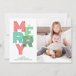 Red and Green Modern MERRY Christmas Holiday Card シーズンカード