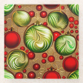 Red and Green Ornaments ガラスコースター (正面)