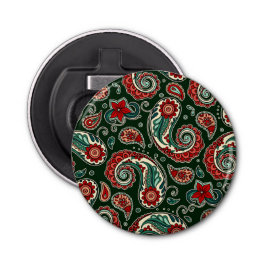 Red and Green Paisley Button Bottle Opener 栓抜き