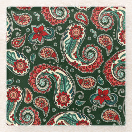 Red and Green Paisley Coaster ガラスコースター