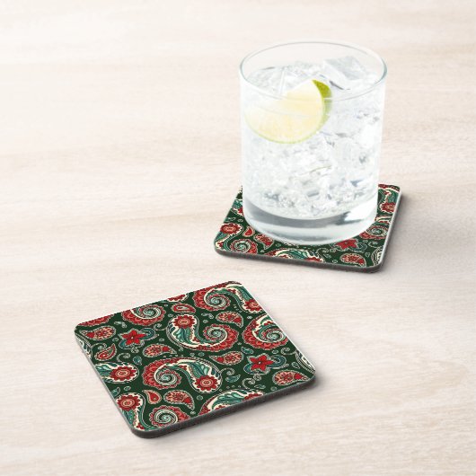 Red and Green Paisley Hard plastic coaster コースター (右側)