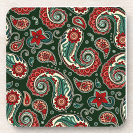 Red and Green Paisley Hard plastic coaster コースター