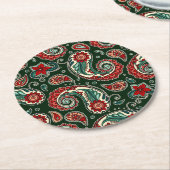 Red and Green Paisley Paper Coaster ラウンドペーパーコースター (アングル)