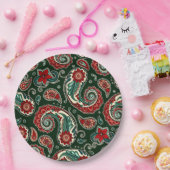 Red and Green Paisley Paper Plates ペーパープレート (パーティー)