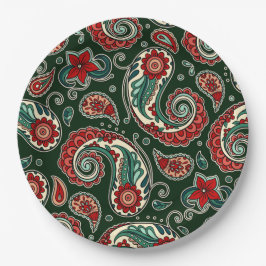 Red and Green Paisley Paper Plates ペーパープレート
