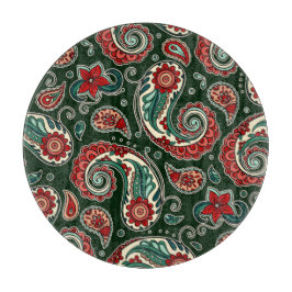 Red and Green Paisley Round Cutting Board カッティングボード