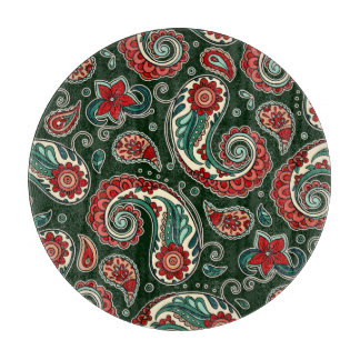 Red and Green Paisley Round Cutting Board カッティングボード