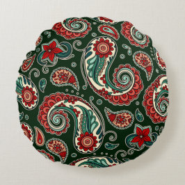 Red and Green Paisley Round Pillow ラウンドクッション