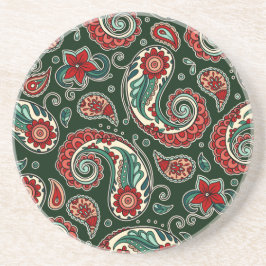 Red and Green Paisley Sandstone Coaster コースター