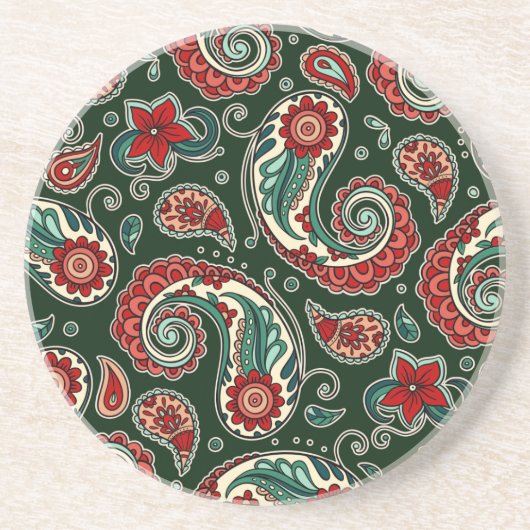 Red and Green Paisley Sandstone Coaster コースター (正面)