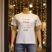 Red and Green Personalized First Baby Christmas ベビーTシャツ