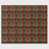 Red And Green Plaid Monogram Wreath Christmas ラッピングペーパー (フラット)