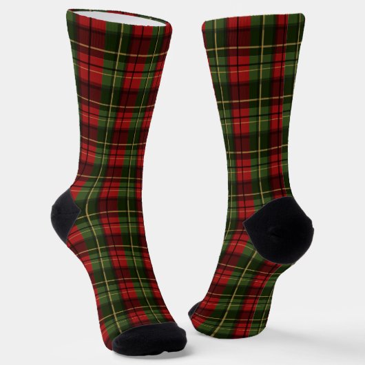Red And Green Plaid Tartan Festive Pattern ソックス (傾斜あり)