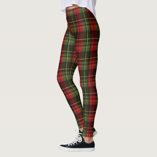 Red And Green Plaid Tartan Festive Pattern レギンス (左)