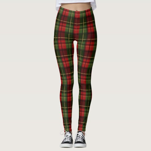 Red And Green Plaid Tartan Festive Pattern レギンス (正面)