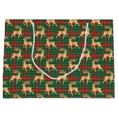 Red and Green Plaid with Faux Gold Reindeer ラージペーパーバッグ (正面)