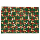 Red and Green Plaid with Faux Gold Reindeer ラージペーパーバッグ (裏面)