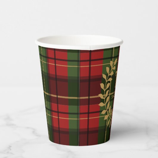 Red And Green Plaid With Laurel Wreath Monogram 紙コップ (右)