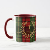 Red And Green Plaid With Monogram Wreath And Name マグカップ (左)