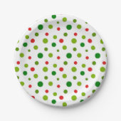 Red and Green Polka Dot Christmas Paper Plate ペーパープレート (正面)
