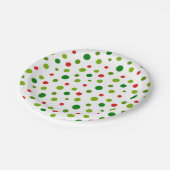 Red and Green Polka Dot Christmas Paper Plate ペーパープレート (アングル)