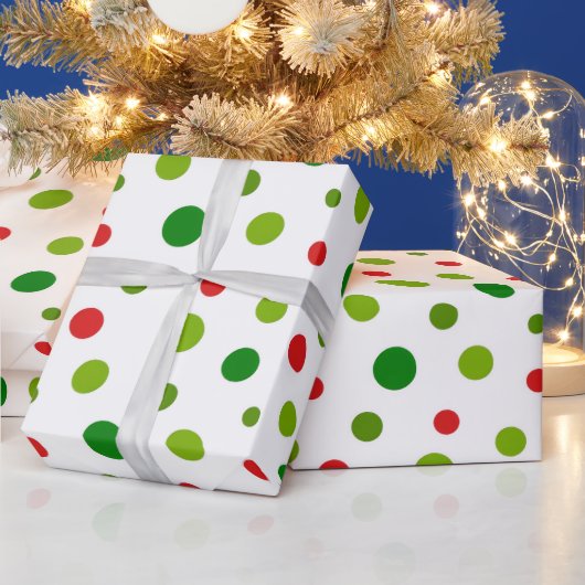 Red and Green Polka Dot Christmas Wrapping Paper ラッピングペーパー (クリスマス)