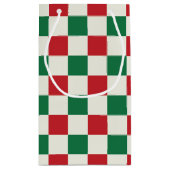 Red and Green Retro Holiday Check Pattern スモールペーパーバッグ (裏面)