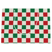 Red and Green Retro Holiday Check Pattern ラージペーパーバッグ (正面)
