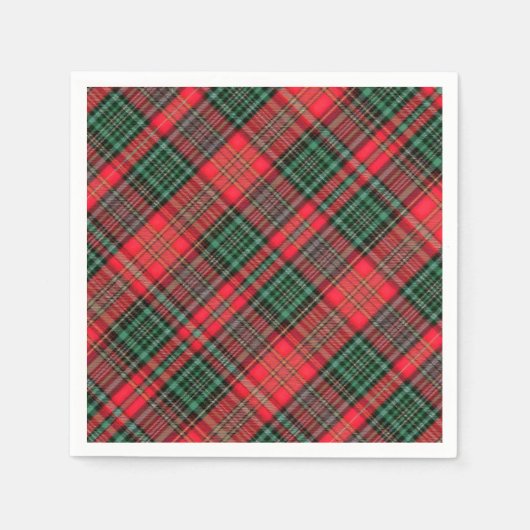 Red and Green Scottish Diagonal Tartan Plaid スタンダードカクテルナプキン (正面)