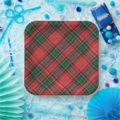 Red and Green Scottish Diagonal Tartan Plaid ペーパープレート (パーティー)