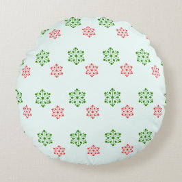 Red and Green Snowflake Pattern, Elegant Christmas ラウンドクッション