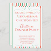 Red and Green Stripe Christmas Dinner Party 招待状 (正面/裏面)