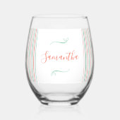 Red and Green Stripe Christmas Dinner Party Favor ステムなしワイングラス (裏面)