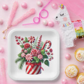 RED AND GREEN STRIPED HOLIDAY CHRISTMAS CANDY ペーパープレート (パーティー)