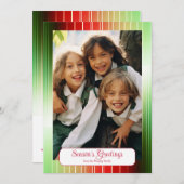 Red and Green Stripes Photo Holiday Greeting Card シーズンカード (正面/裏面)