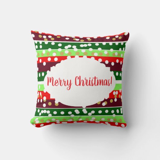 Red and Green Stripes Polka Dots Christmas  クッション (正面)