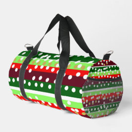 Red and Green Stripes Polka Dots Christmas  ダッフルバッグ