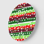 Red and Green Stripes Polka Dots Christmas  ラージ壁時計 (傾斜)