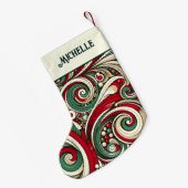 Red and Green Swirls Personalized スモールクリスマスストッキング (裏面 (吊り時))