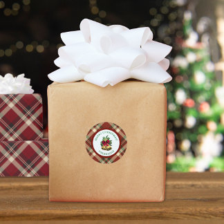 Red and Green Tartan Christmas Personalized ラウンドシール