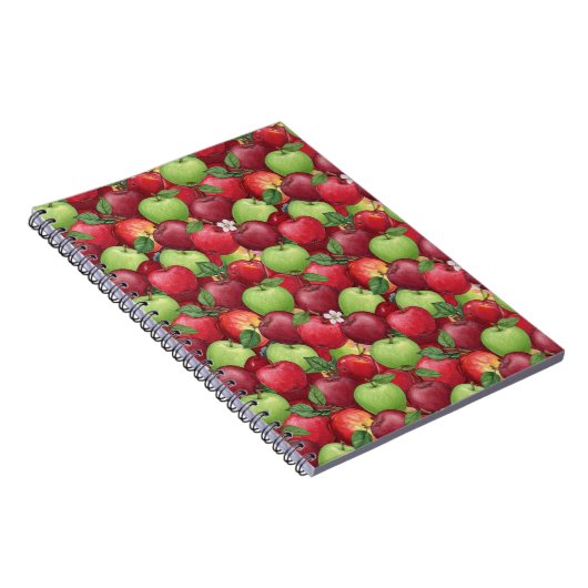 Red and Green Watercolor Apple Pattern ノートブック (右側)