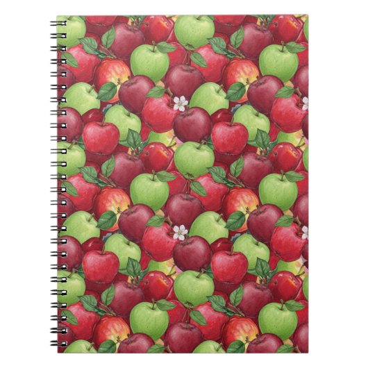 Red and Green Watercolor Apple Pattern ノートブック (正面)