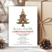 Red and green whimsical Christmas tree invitation 招待状